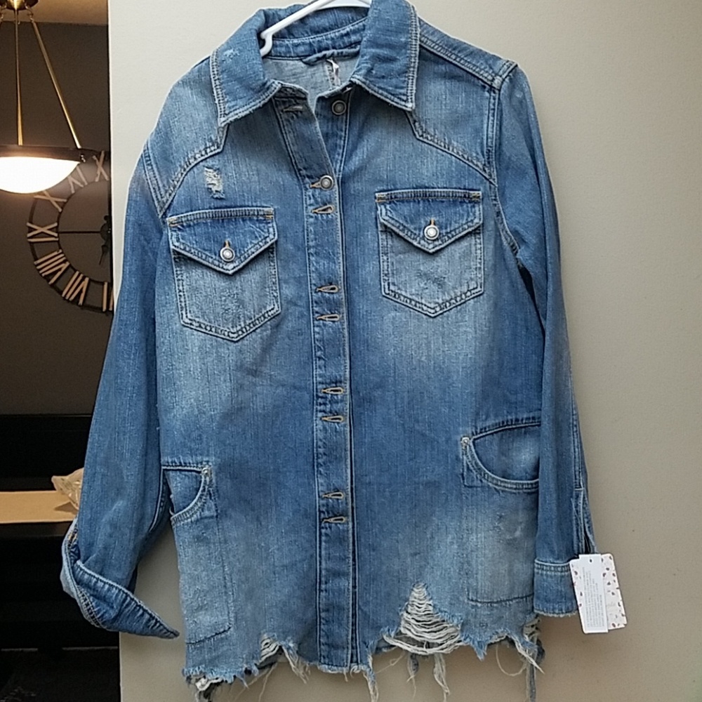 NWT Free People Moonchild Cotton Denim Shirt Jacke - Picture 3 of 5